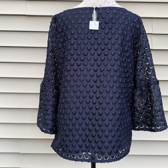 RSVP by Talbots Navy Eyelet Lace Bell Sleeve Top - Picture 9 of 14